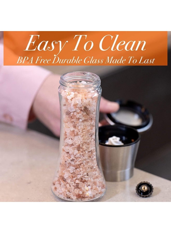 CLENEA طقم مطاحن ملح وفلفل مكون من قطعتين، مصنوع من الفولاذ المقاوم للصدأ والزجاج مع إمكانية تعديل درجة الطحن، مع علب توابل شفافة سعة 6 أونصات، للاستخدام على طاولة المطبخ، أو لتناول الطعام في المنزل، أو كهدية. - Image 2